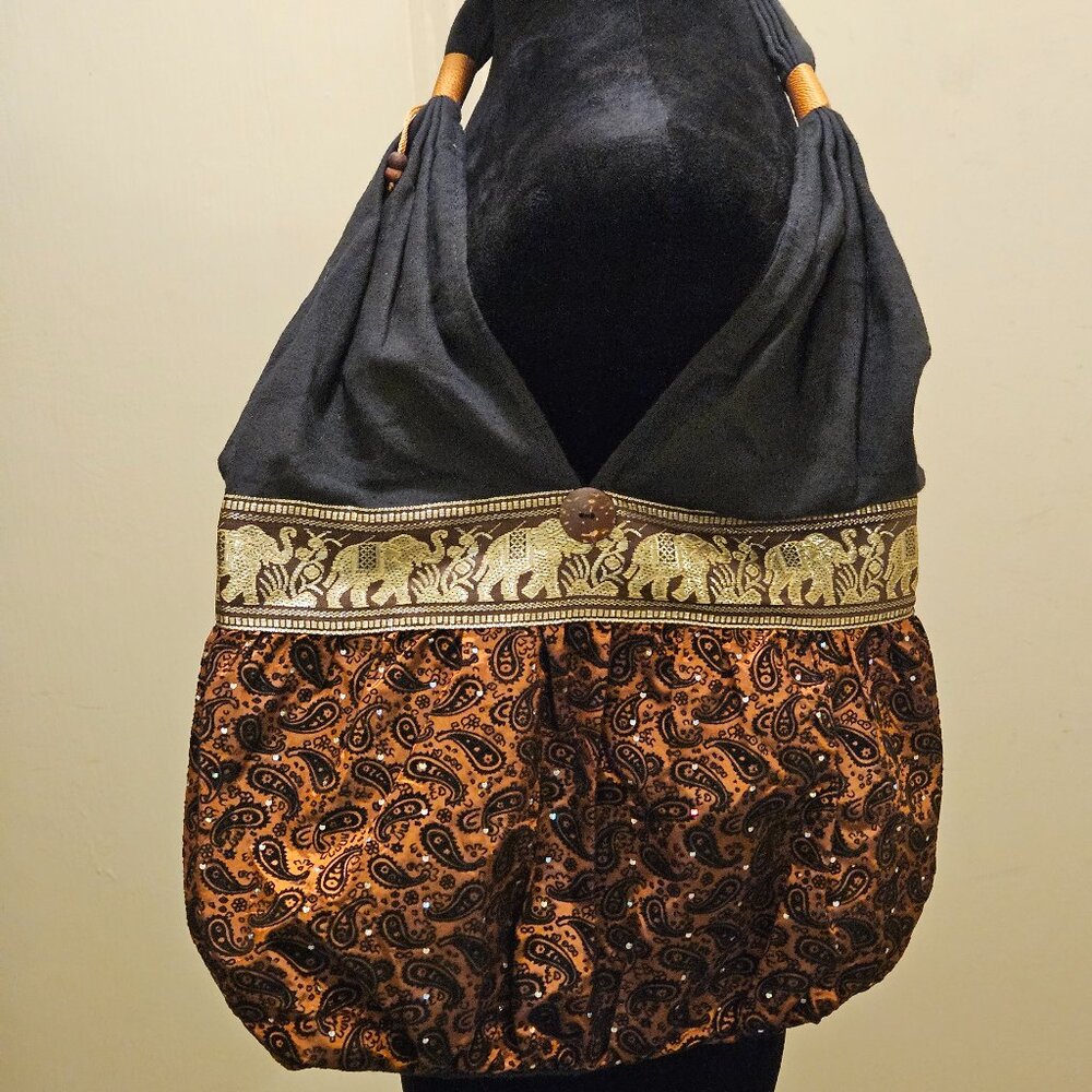 Beautiful Clouth Indian Elephant Beaded Hobo Bag